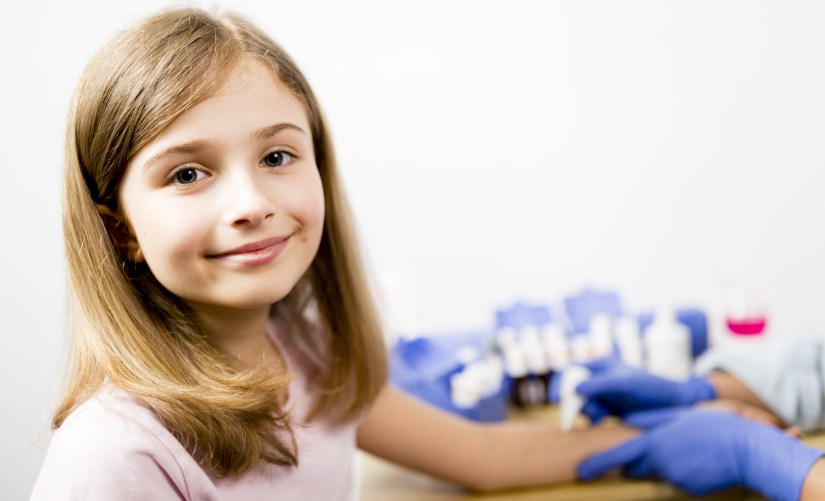 Allergy - skin prick tests, cute girl in a laboratory